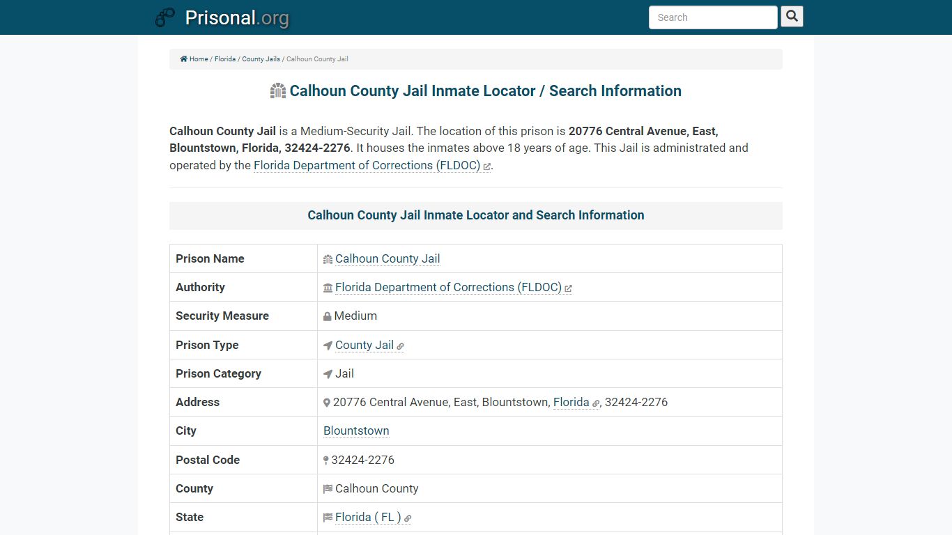 Calhoun County Jail Inmate Locator / Search Information